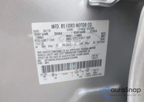 2010 Ford Edge Se z USA, uszkodzony, nr VIN 2FMDK3GC0ABB39988